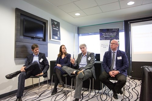 Andrew Peters, Siemens; Leanne Holmes, Crane Payment Innovations; Tim Monaghan, Diodes Inc; Tony Bannan, Precision Technologies Group