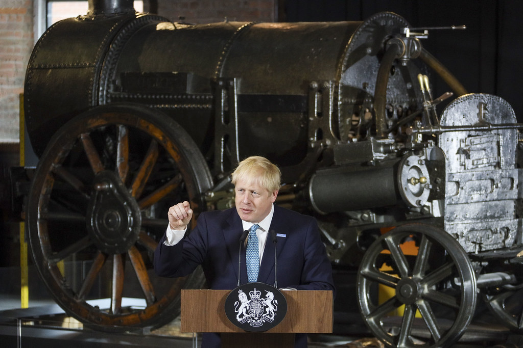 Prime Minister Boris Johnson speaking at the Museum of Science and Industry in Manchester