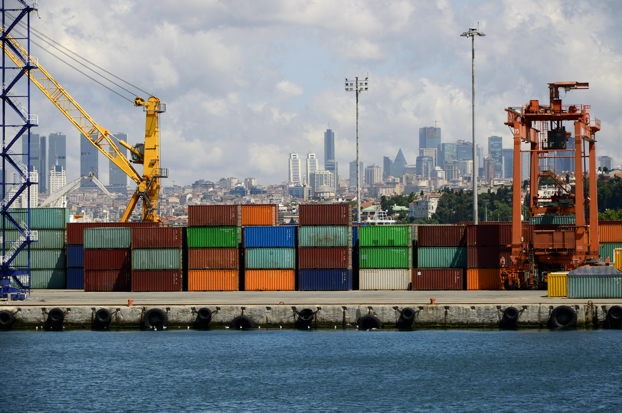 Containers at port and at the background cityscape of İstanbul