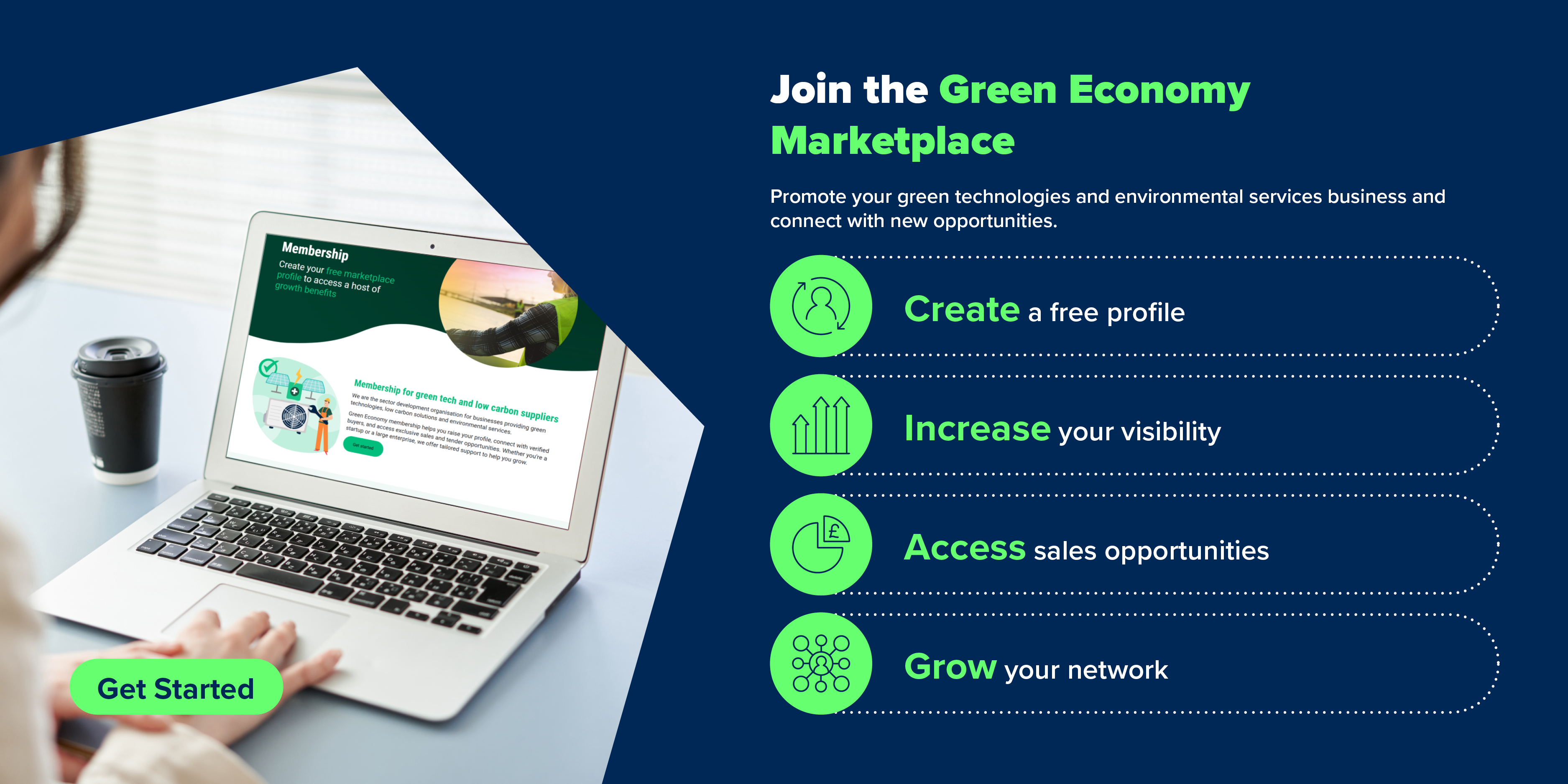 Green Economy Marketplace supporting green technologies and environmental services businesses to create a profile, grow their network and win new business opportunities.