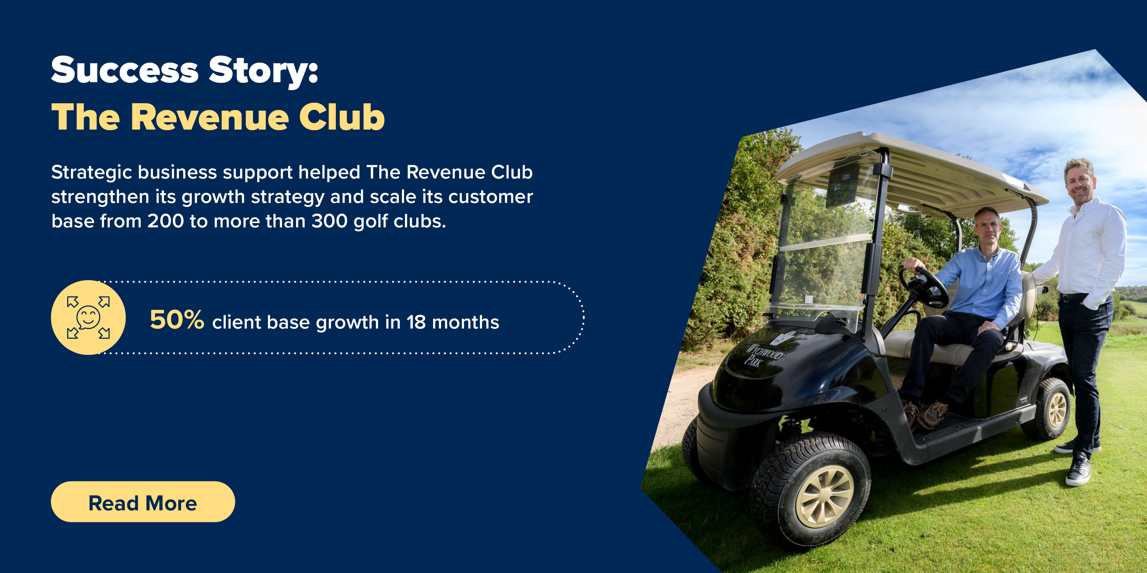 The Revenue Club case study highlighting how sales and business growth support helped the company expand from 200 to more than 300 golf club customers..